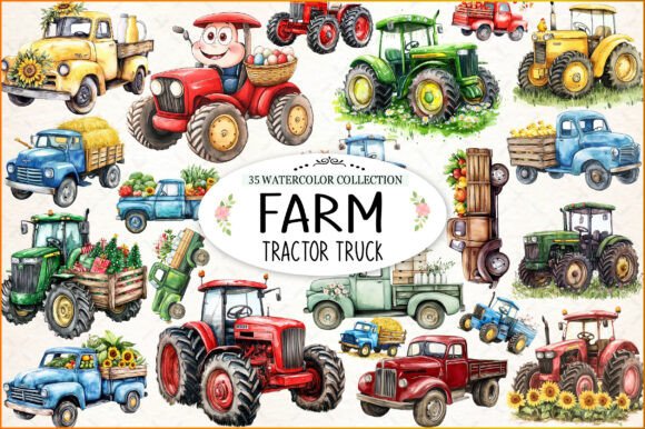 Download Farm Tractor Truck Watercolor Clipart - Farm Collection