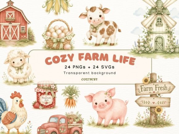 Download Farm Watercolor Cliparts. Cute Animals - Farm Collection