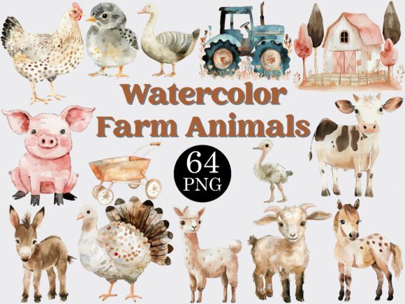 Download Watercolor Farm Animals Clipart Bundle - Farm Collection