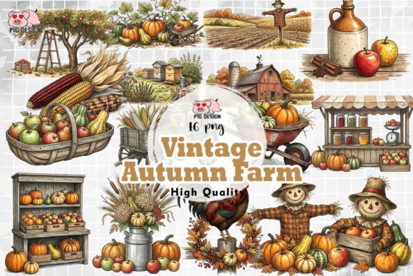 Download Vintage Autumn Farm Clipart PNG - Farm Collection
