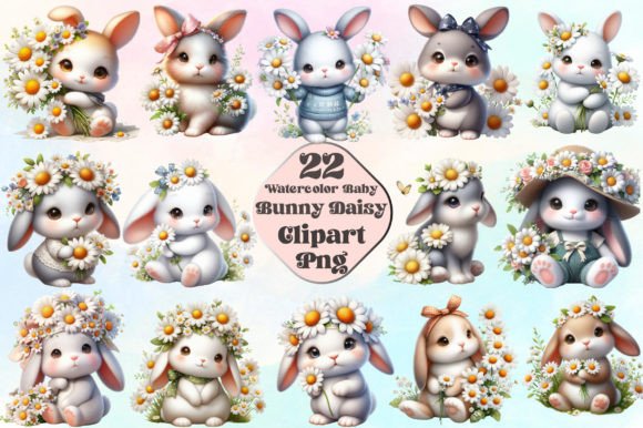 Download Watercolor Baby Bunny Daisy Clipart - Watercolor baby bunny Collection