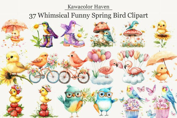 Download Whimsical Funny Spring Bird Clipart - Spring Collection