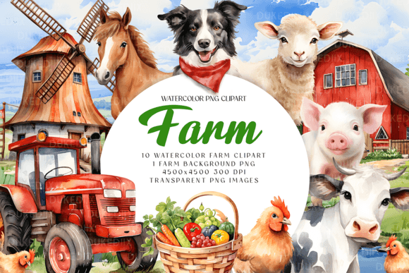 Download Watercolor Farm Animals Clip Art - Farm Collection