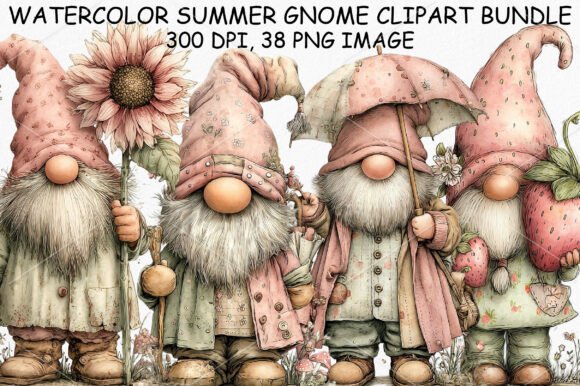Download Watercolor Summer Gnome Clipart Bundle - Gnome Collection