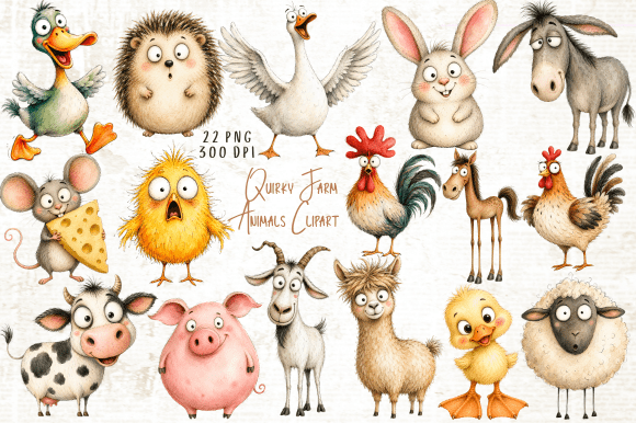 Download Quirky Farm Animals Clipart PNG - Farm Collection