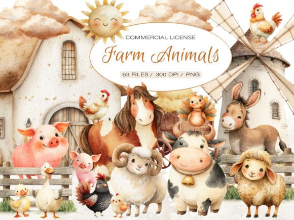 Download Watercolor Baby Farm Animals Clipart - Farm Collection