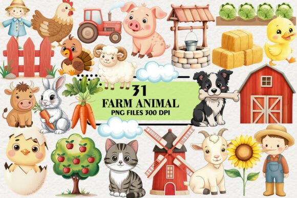 Download Kawaii Farm Animal Clipart Bundle - Farm Collection