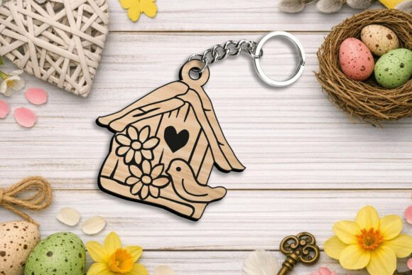 Download Spring Bird House Keychain Laser SVG Gif - Spring Collection