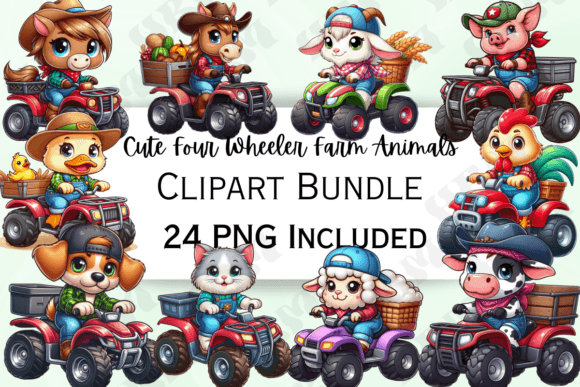 Download Farm Animals on Four Wheelers Clipart - Farm Collection