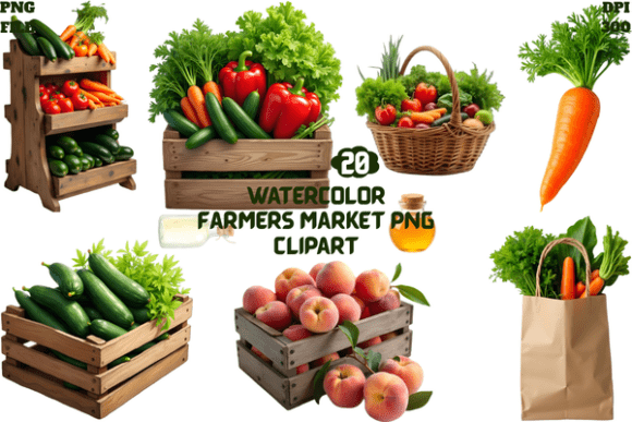 Download Watercolor Farmers Market PNG Clipart - Farm Collection