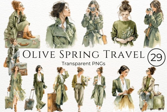 Download Olive Spring Travel Watercolor Clipart - Spring Collection