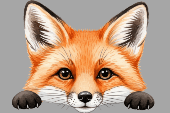 Download Watercolor Fox Peeking over Edge - Fox Collection