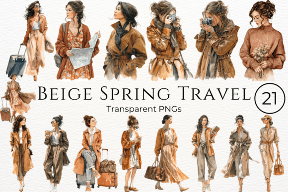 Download Beige Spring Travel Watercolor Clipart - Spring Collection
