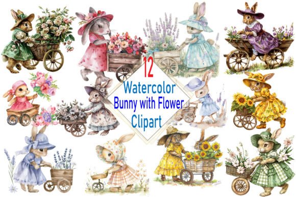 Download Watercolor Baby Bunny with Flowers - Watercolor baby bunny Collection