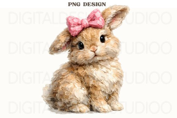 Download Cute Easter Bunny with Pink Bow PNG - Premium Bundle