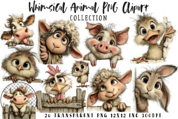 Download Quirky Peeking Farm Animals Clipart PNG - Farm Collection
