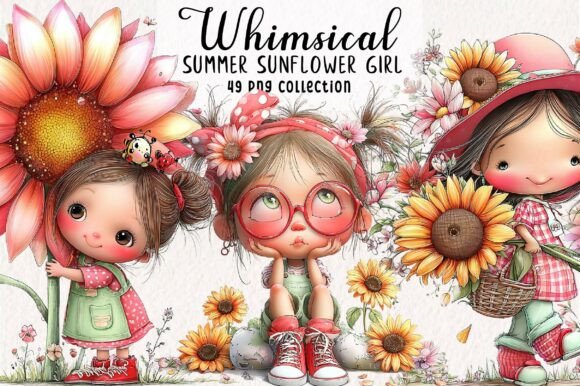 Download Whimsical Summer Sunflower Girl Clipart - Premium Resources