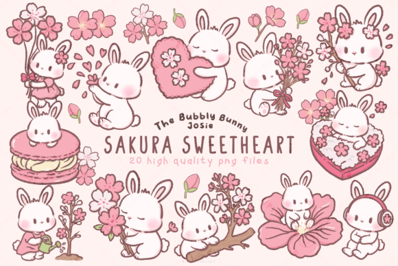 Download Spring Cherry Blossom Bunny Clipart - Spring Collection