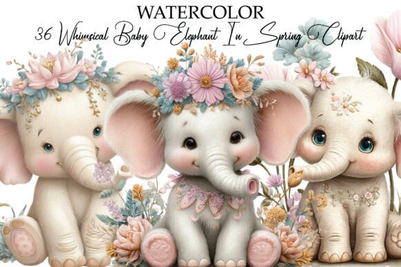 Download Whimsical Baby Elephant Spring Clipart - Spring Collection