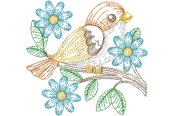 Download Orange Spring Bird Embroidery Design - Spring Collection