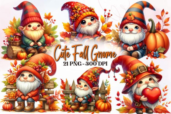 Download Cute Fall Gnome Watercolor Clipart - Gnome Collection