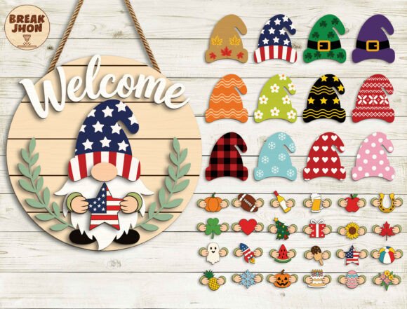 Download Interchangeable Welcome Gnome SVG Bundle - Gnome Collection
