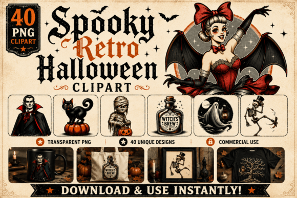 Download Retro Halloween Clipart Collection Vol.3 - Collection Collection