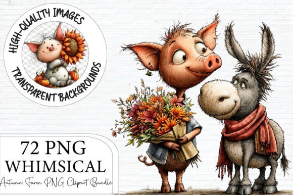 Download Whimsical Autumn Farm Animals Clipart - Farm Collection