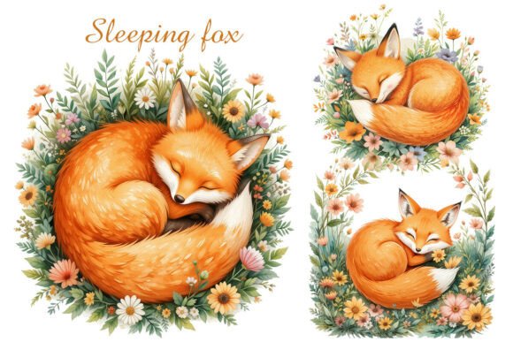 Download Sleeping Fox in a Flower Meadow. 5 Png - Fox Collection