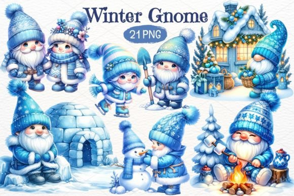 Download Winter Gnome Watercolor Clipart Bundle - Gnome Collection
