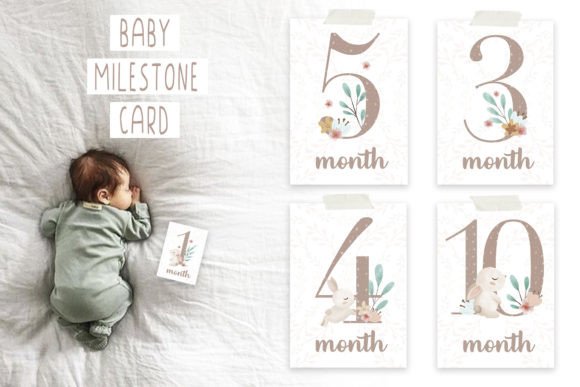 Download Watercolor Newborn Baby Milestone Card - Premium Bundle
