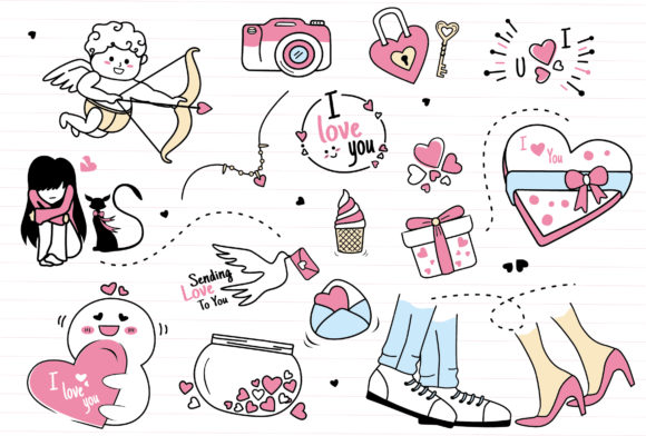 Download Doodle Valentine Clipart Collection Set - Collection Collection