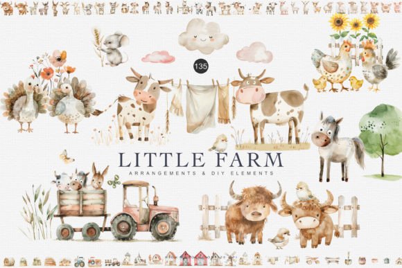 Download Huge Set Watercolor Farm Animal Clipart - Farm Collection
