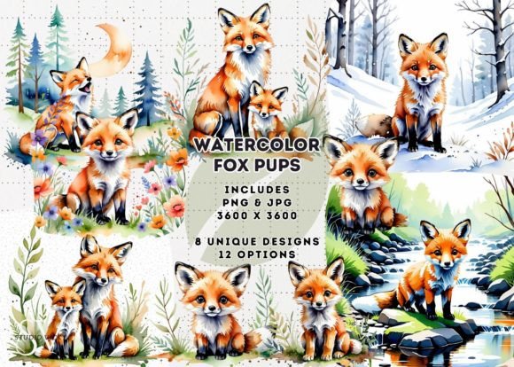 Download Watercolor Cute Baby Fox Clipart - Fox Collection