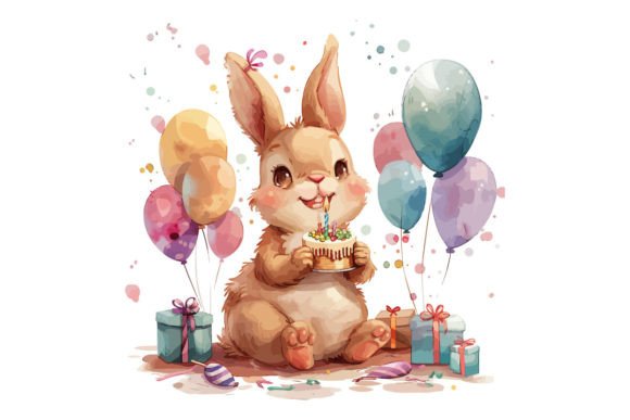 Download Watercolor Baby Rabbit Happy Birthday - Premium Resources