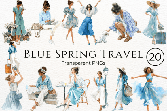 Download Blue Spring Travel Watercolor Clipart - Spring Collection