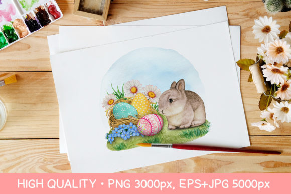 Download Watercolor Baby Bunny with Easter Nest - Watercolor baby bunny Collection
