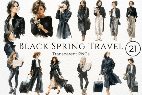 Download Black Spring Travel Watercolor Clipart - Spring Collection