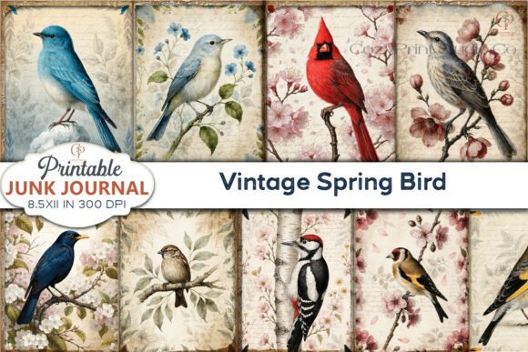 Download Vintage Spring Bird Junk Journal Pages - Spring Collection