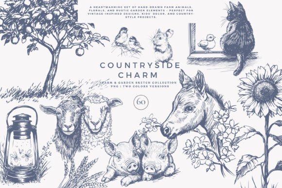 Download Vintage Clipart Farm Animals Set - Farm Collection