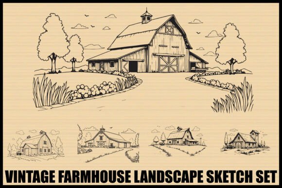 Download Vintage Farmhouse Sketch Bundle - Farm Collection